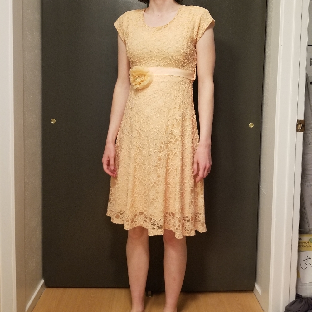 Downeast Dress creamsicle orange lace overlay